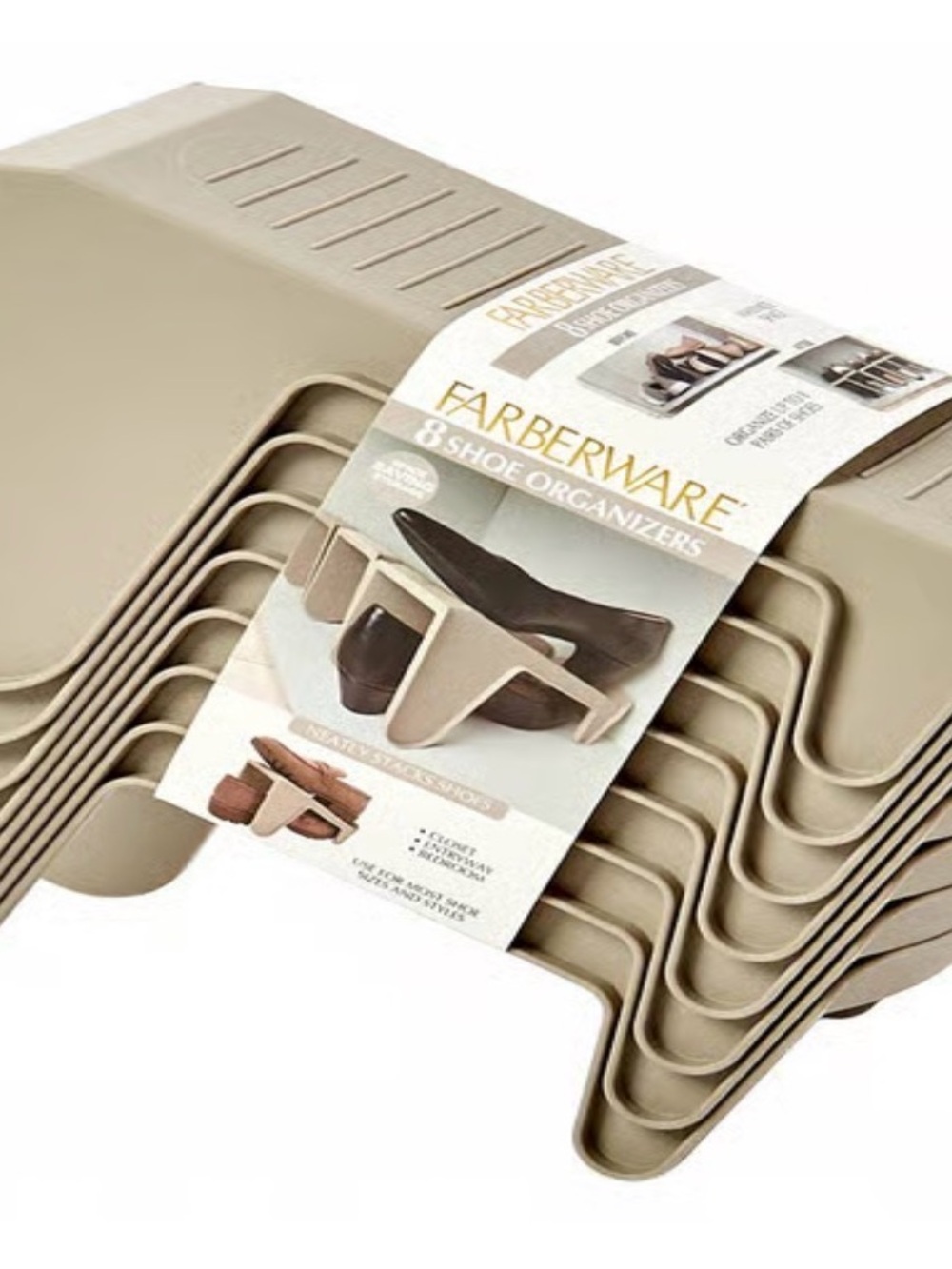 Farberware Tan Shoe Organizers - 8 Pack Space-Saving Shoe Stands